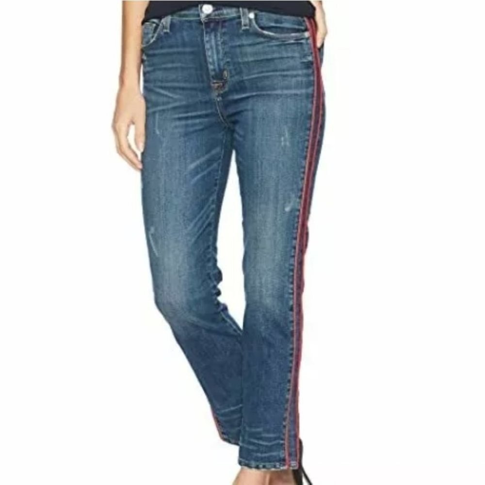 Hudson Zoeey High Rise Ankle Straight Jeans Red Stripes 26